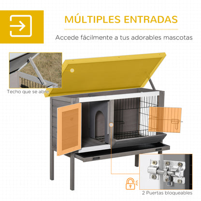 Pawhut Conejera De Madera Exterior Jaula Elevada Para Conejos Con Techo Abatible_4