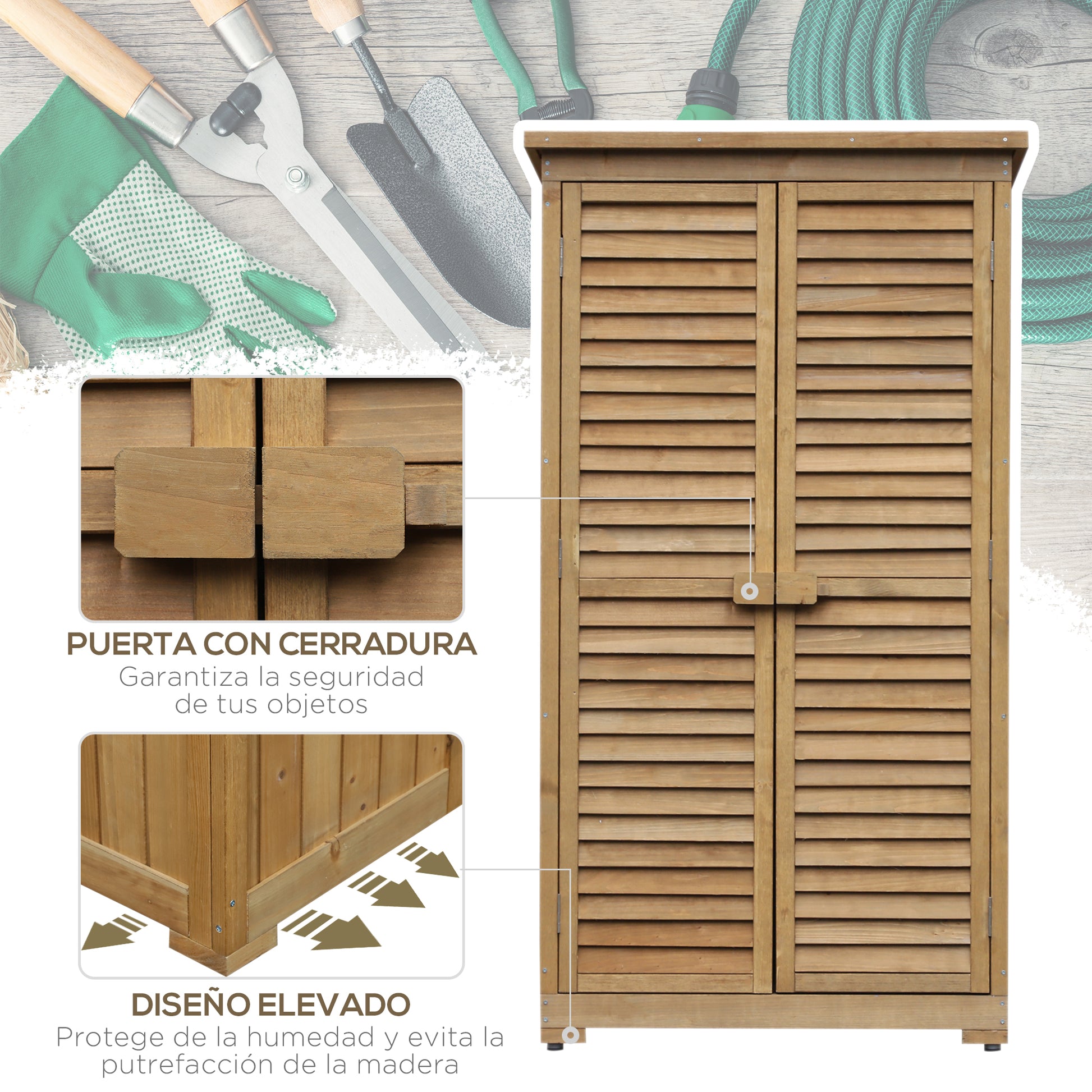 Outsunny Cobertizo De Madera 0,31 M² 87x46,5x160 Cm Con 2 Puertas Y 2 Estantes_5