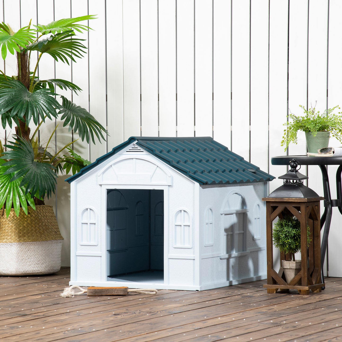 Pawhut Caseta Para Perros Para Exterior 65x75,7x63 Cm Azul Verdoso Y Blanco_1