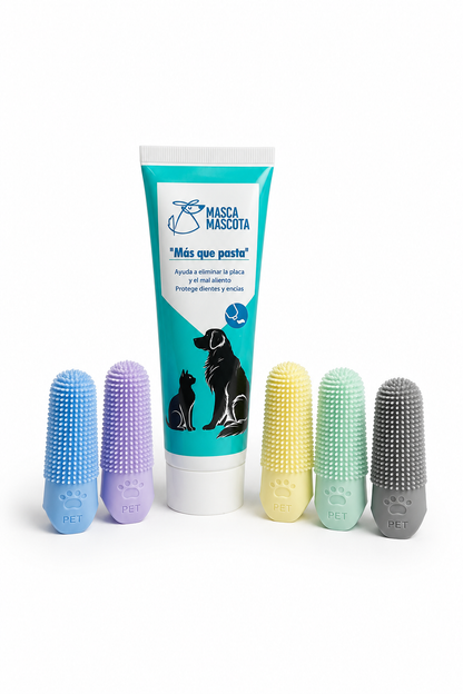 Pasta dental natural para perros y gatos con dedal limpiador Masca mascota 100 g_0