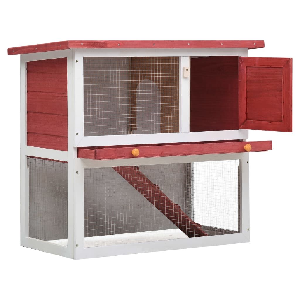 Vidaxl Jaula Conejera Con 1 Puerta Madera Rojo_1
