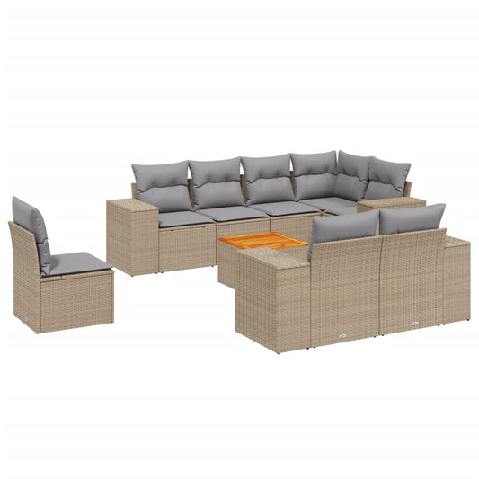 Set De Sofás De Jardín 9 Pzas Con Cojines Ratán Sintético Beige / Vetonek_0