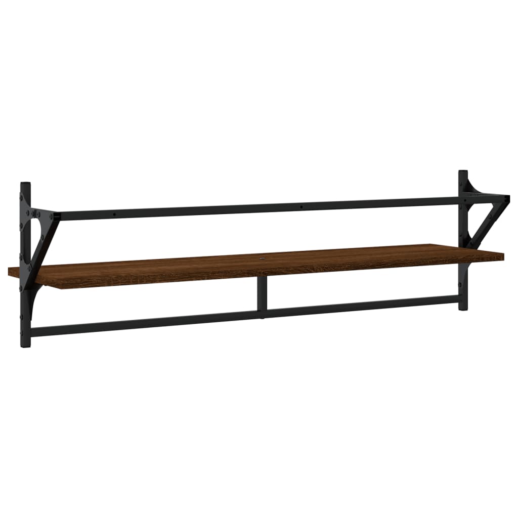 Estantes De Pared Con Barras 2 Uds Marrón Roble 100x25x30 Cm / Vetonek_4