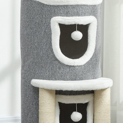 Pawhut Árbol Rascador Para Gatos 76 Cm Con Cama 2 Cuevas Postes Alfombra Gris_4