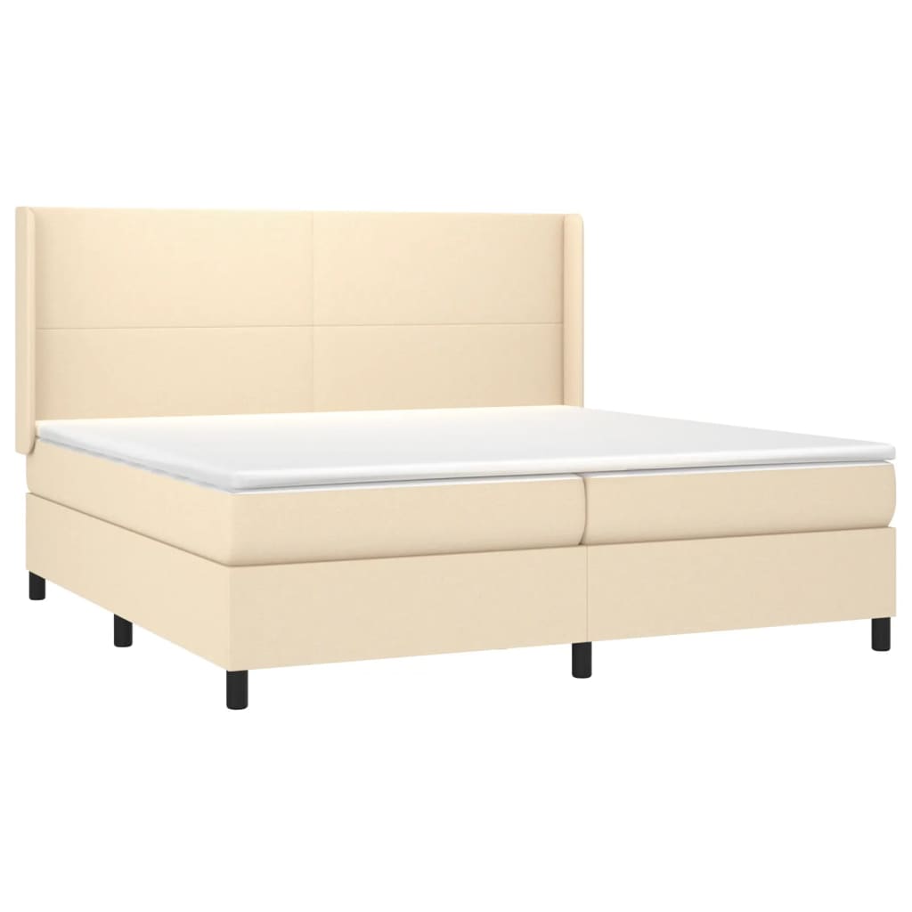 Cama Box Spring Colchón Y Luces Led Tela Crema 200x200 Cm / Vetonek_2