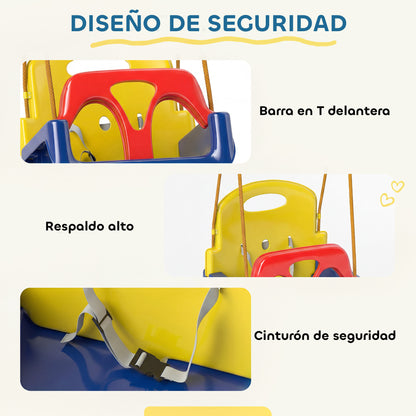 Outsunny Columpio Infantil 3 En 1 Cuerda Ajustable Respaldo Desmontable Azul_5