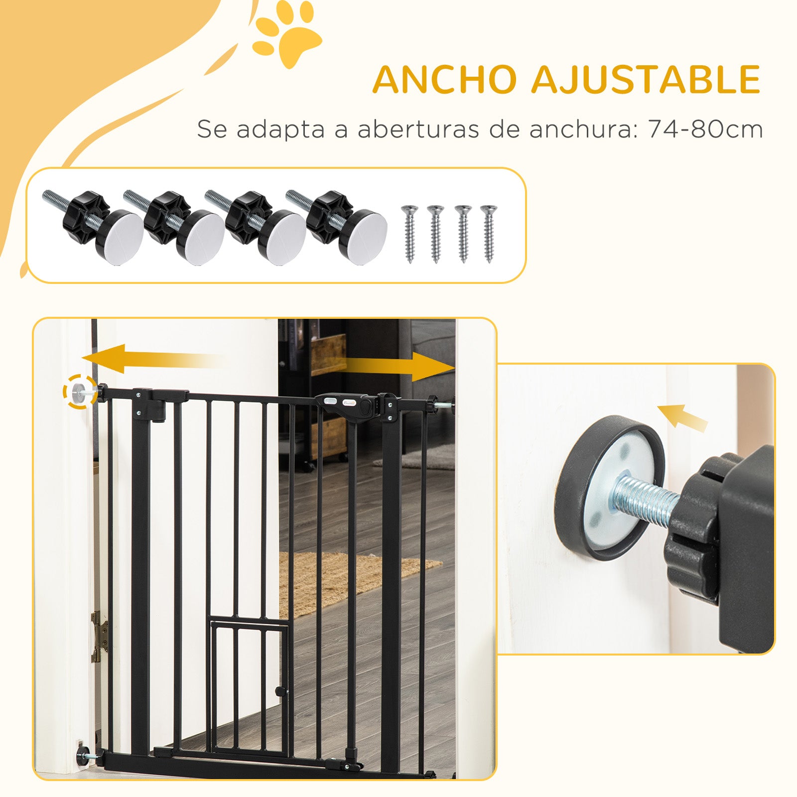 Pawhut Barrera De Seguridad Para Perros Extensible 74-80x76,2 Cm Negro_5