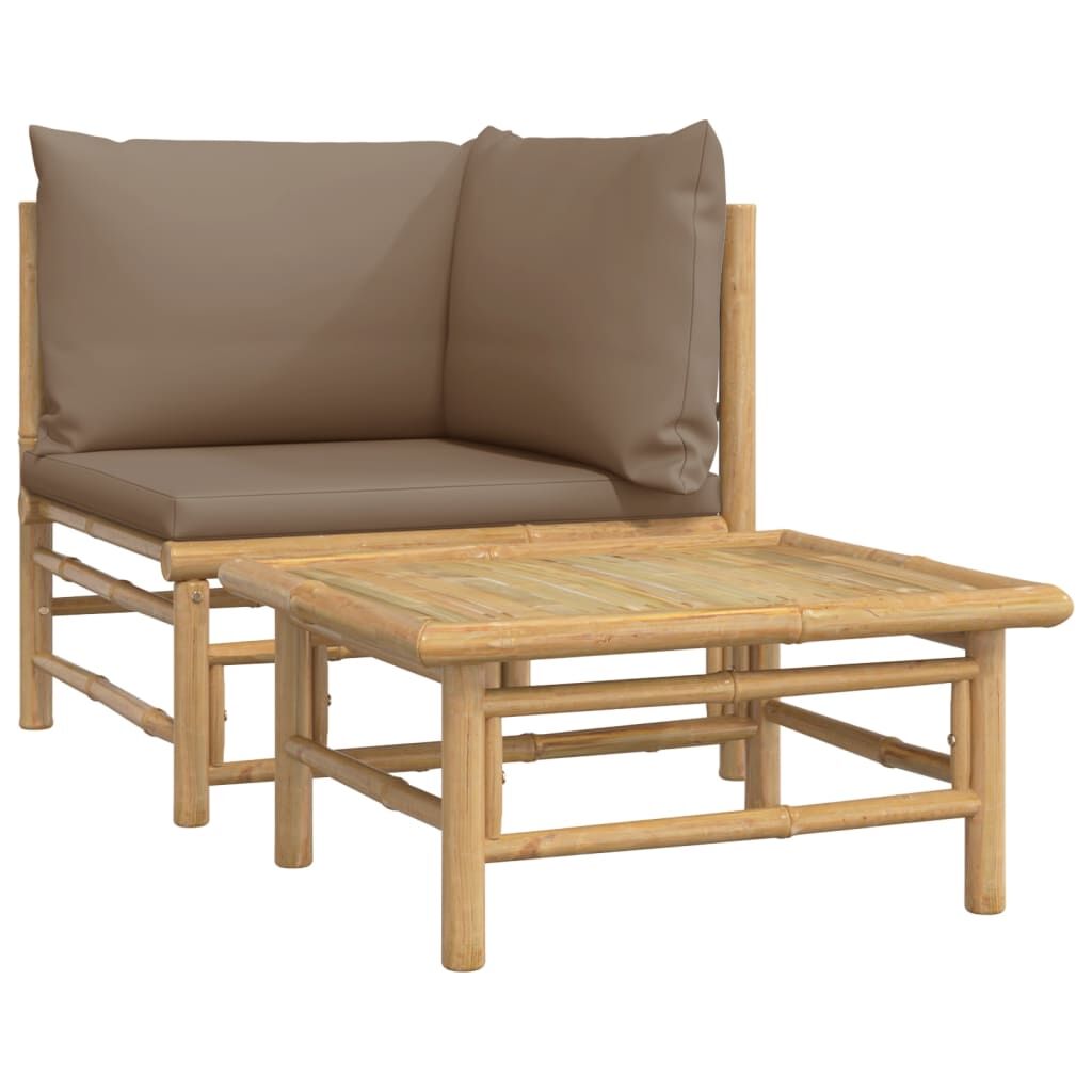 Vidaxl Set De Muebles De Jardín 2 Piezas Bambú Y Cojines Gris Taupe_0
