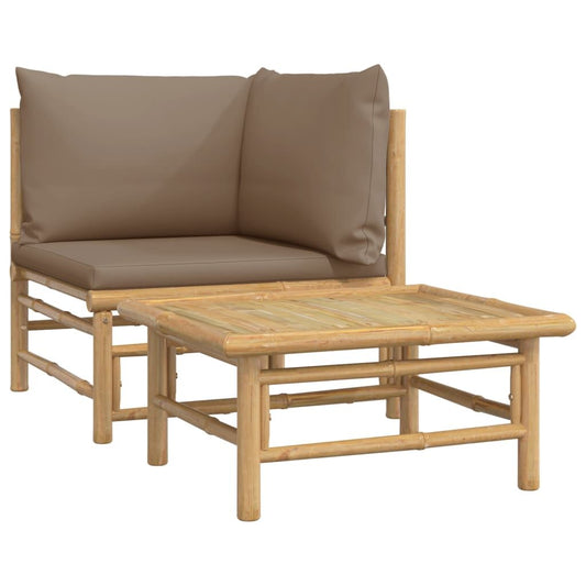 Vidaxl Set De Muebles De Jardín 2 Piezas Bambú Y Cojines Gris Taupe_0