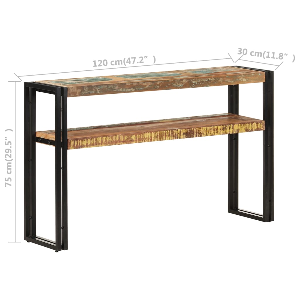 Mesa Consola De Madera Maciza Reciclada 120x30x75 Cm_3