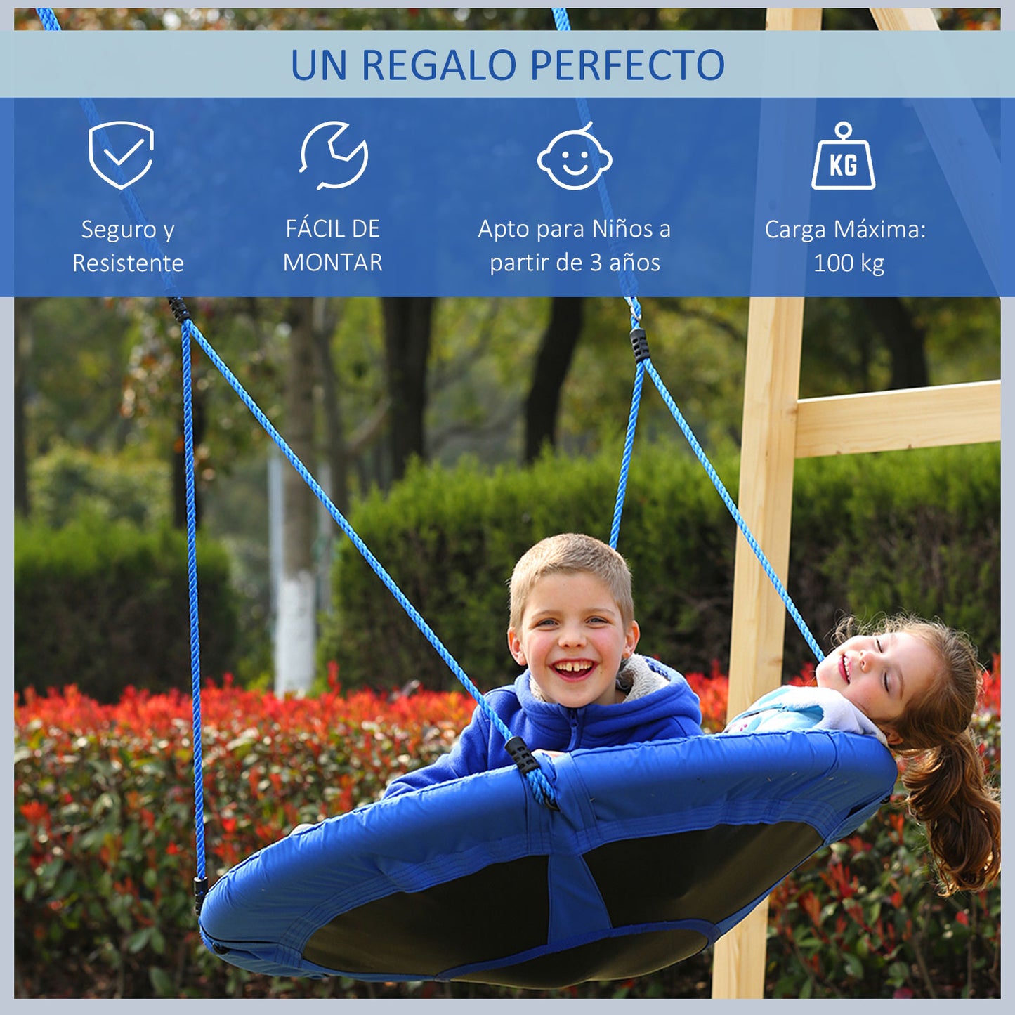 Homcom Columpio Nido Grande Infantil Desmontable Para Jardín Ø100x180 Cm Azul_5