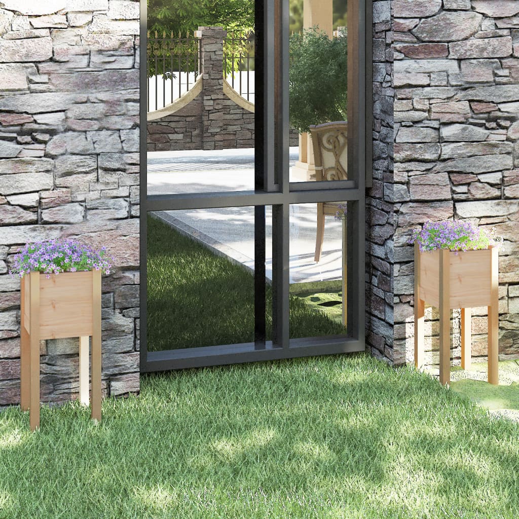 Jardineras 2 Uds Madera Maciza De Pino 31x31x70 Cm_1