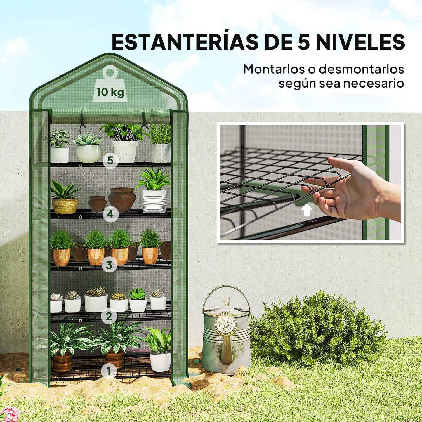 Outsunny Invernadero De Jardín De 5 Niveles Diseño Ensanchado 90x49x193 Cm Verde_4