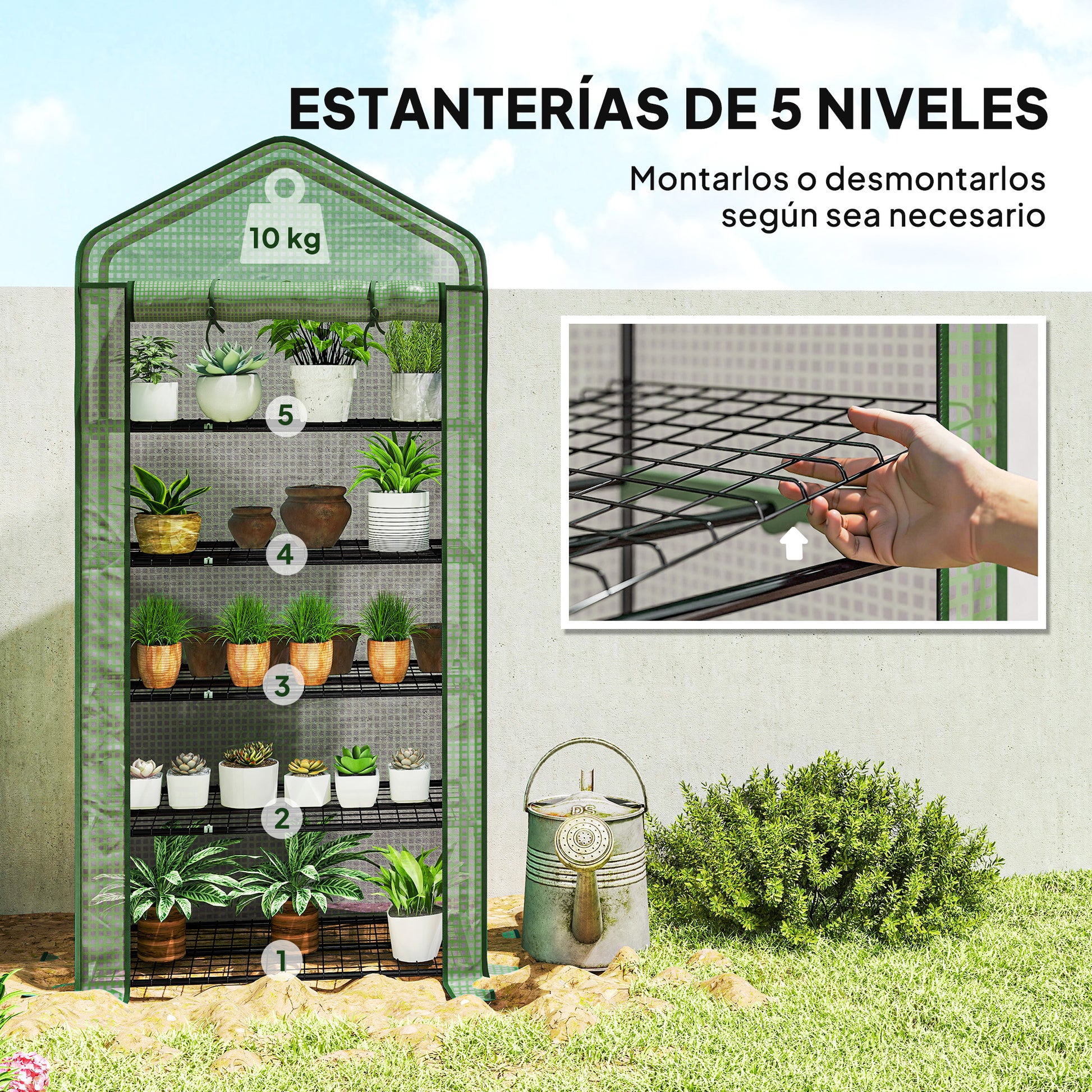 Outsunny Invernadero De Jardín De 5 Niveles Diseño Ensanchado 90x49x193 Cm Verde_4