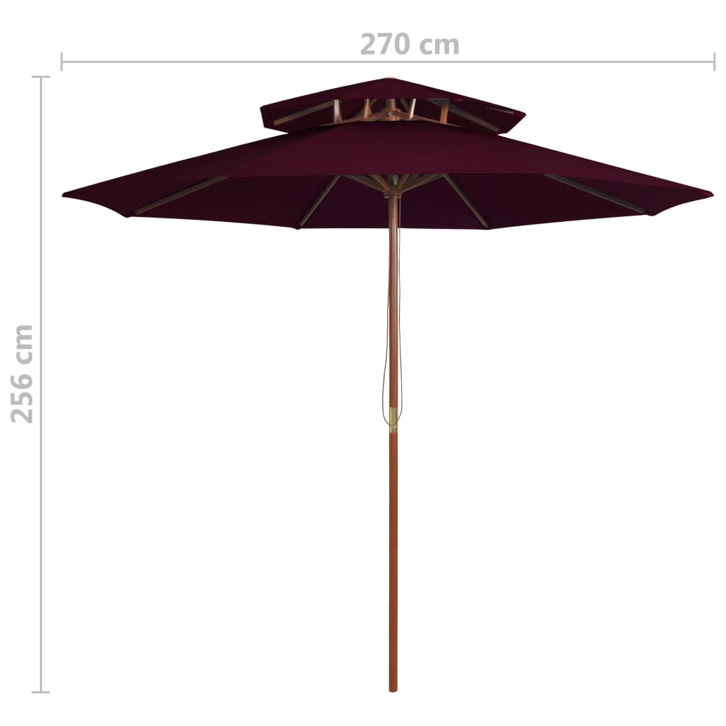 Vidaxl Sombrilla De Dos Pisos Con Palo De Madera Rojo Burdeos 270 Cm_2