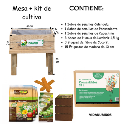 Mesa De Cultivo Infantil De Madera Con Kit De Cultivo Flores Comestibles| Vidahuerto_2