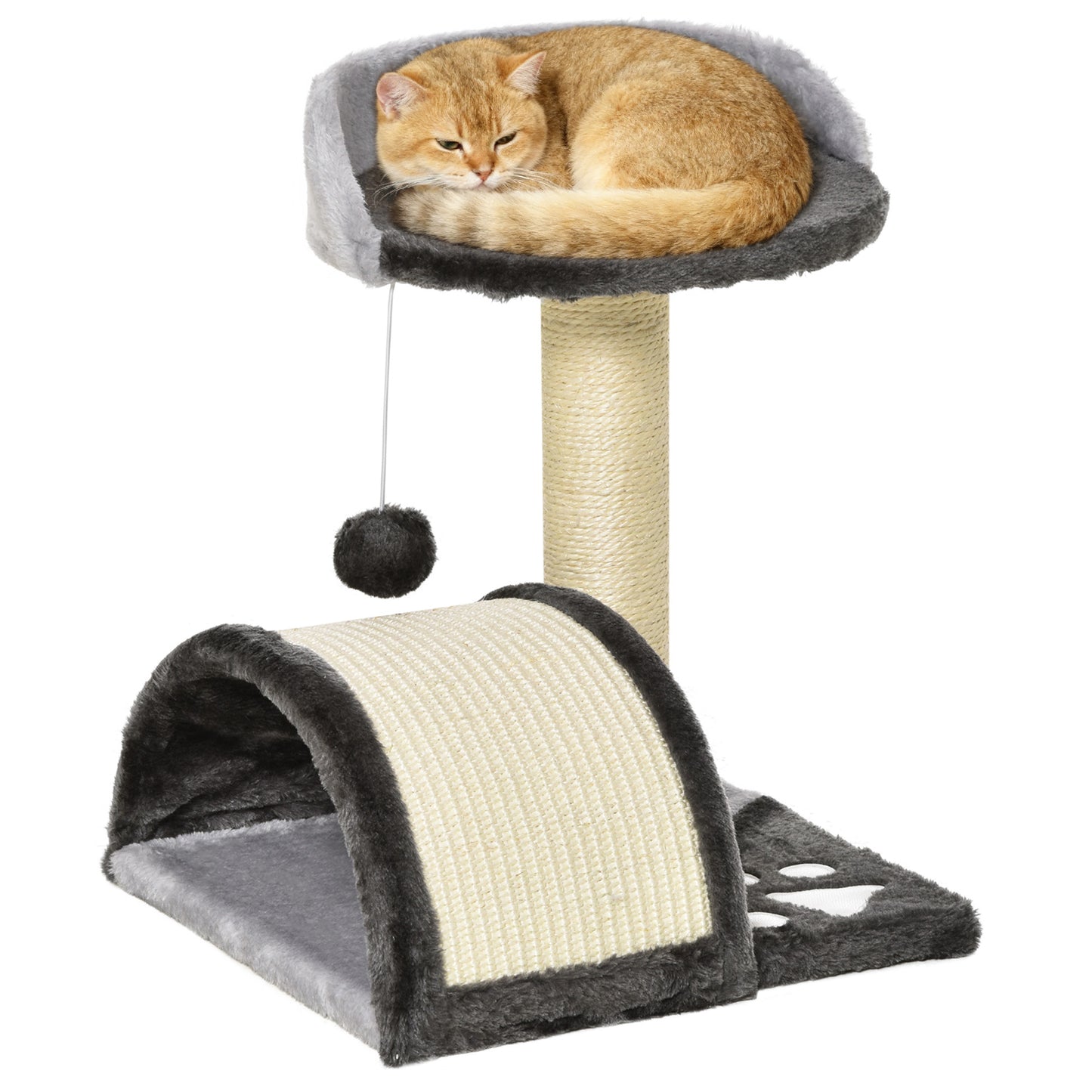 Pawhut Árbol Rascador Para Gatos 2 Niveles Con Poste Tablero Para Rascar Gris_0