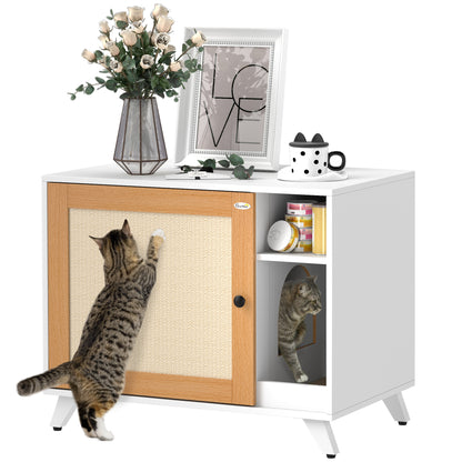Pawhut Mueble Arenero Para Gatos Con Puerta Con Almohadilla Para Rascar Blanco_0