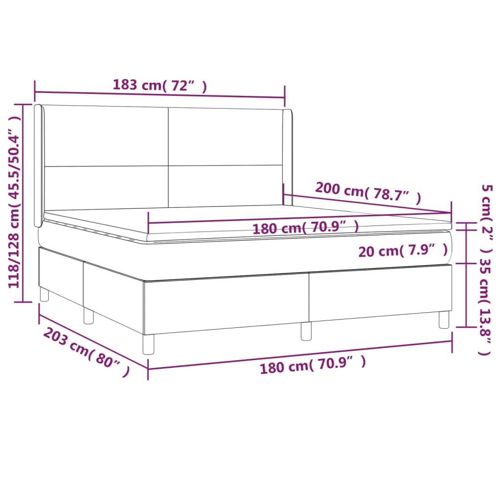 Cama Box Spring Colchón Y Luces Led Tela Crema 180x200 Cm / Vetonek_4