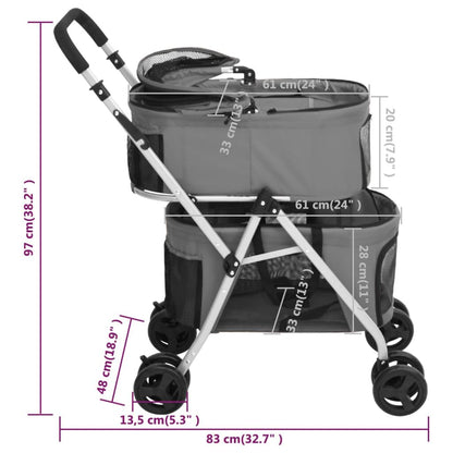 Vidaxl Cochecito Doble De Perros Plegable Tela Oxford Gris 83x48x97cm_2