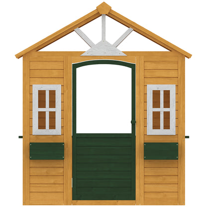 Aiyaplay Casita Infantil Exterior E Interior De Madera Con 2 Maceteros Marrón_3