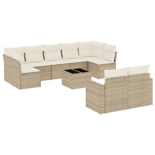 Juego De Sofás Jardín Con Cojines Beige 10 Pzas Ratán Sintético / Vetonek_0