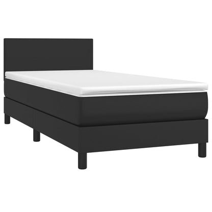Cama Box Spring Y Colchón Led Cuero Sintético Negro 90x200 Cm / Vetonek_2