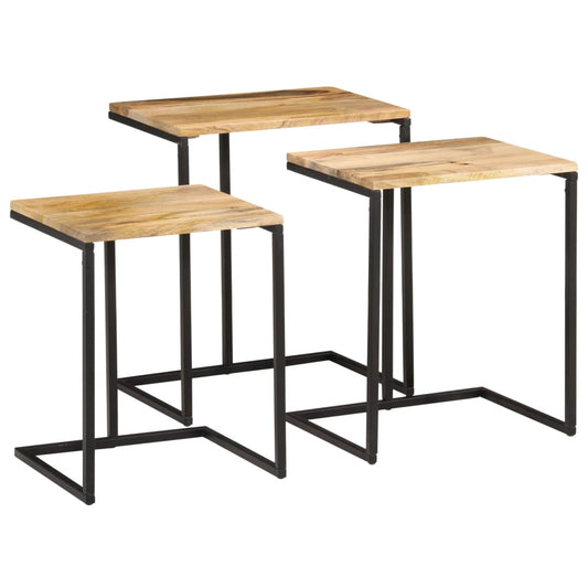 Mesas Apilables 3 Piezas Madera Maciza De Acacia_0