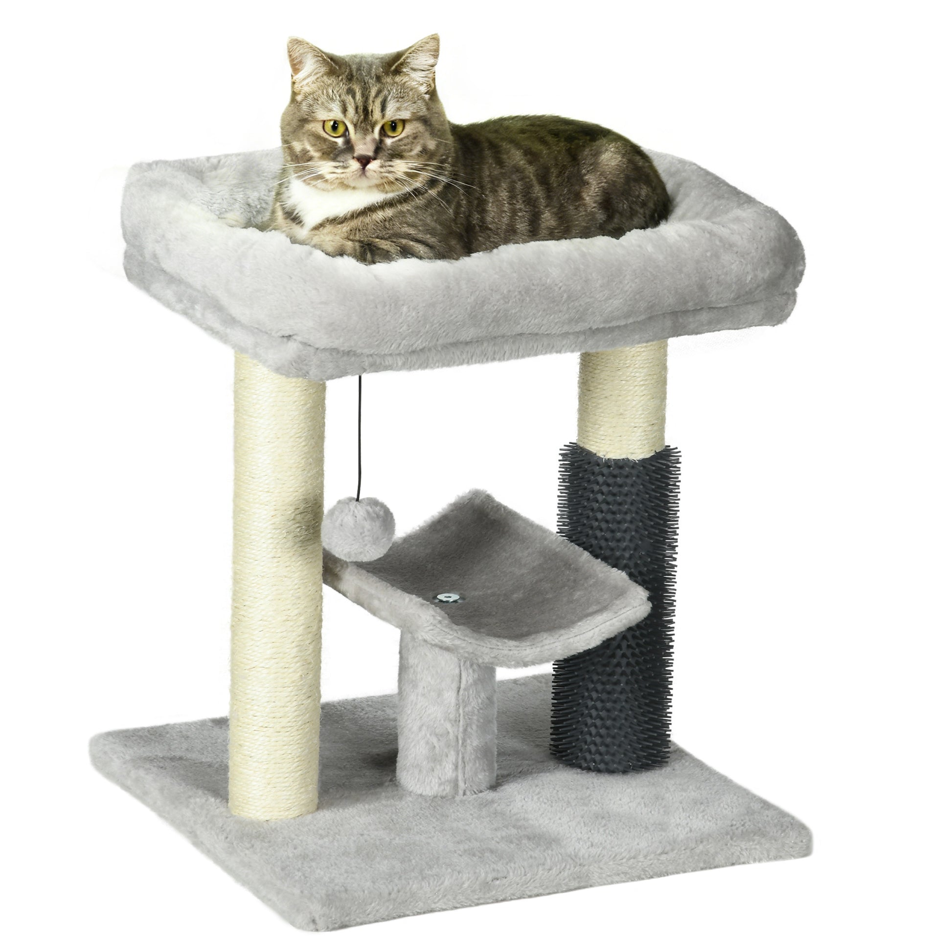 Pawhut Rascador Para Gatos Altura 48 Cm Con Plataforma En U Y Cepillo Gris_0