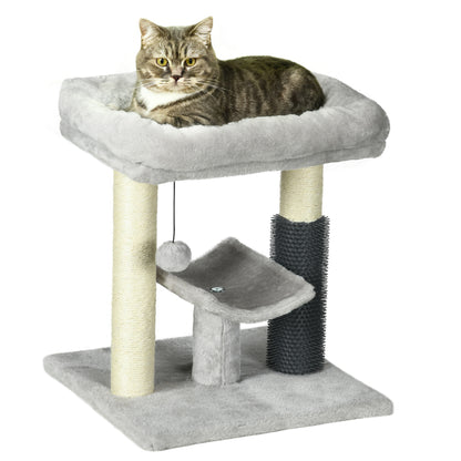 Pawhut Rascador Para Gatos Altura 48 Cm Con Plataforma En U Y Cepillo Gris_0