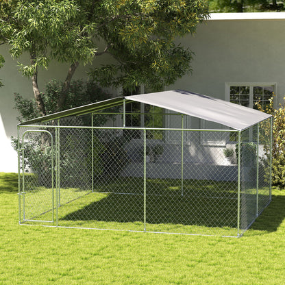 Pawhut Perrera Con Toldo Anti-uv Impermeable Con Puerta 4x4x2,3 M Plata_1