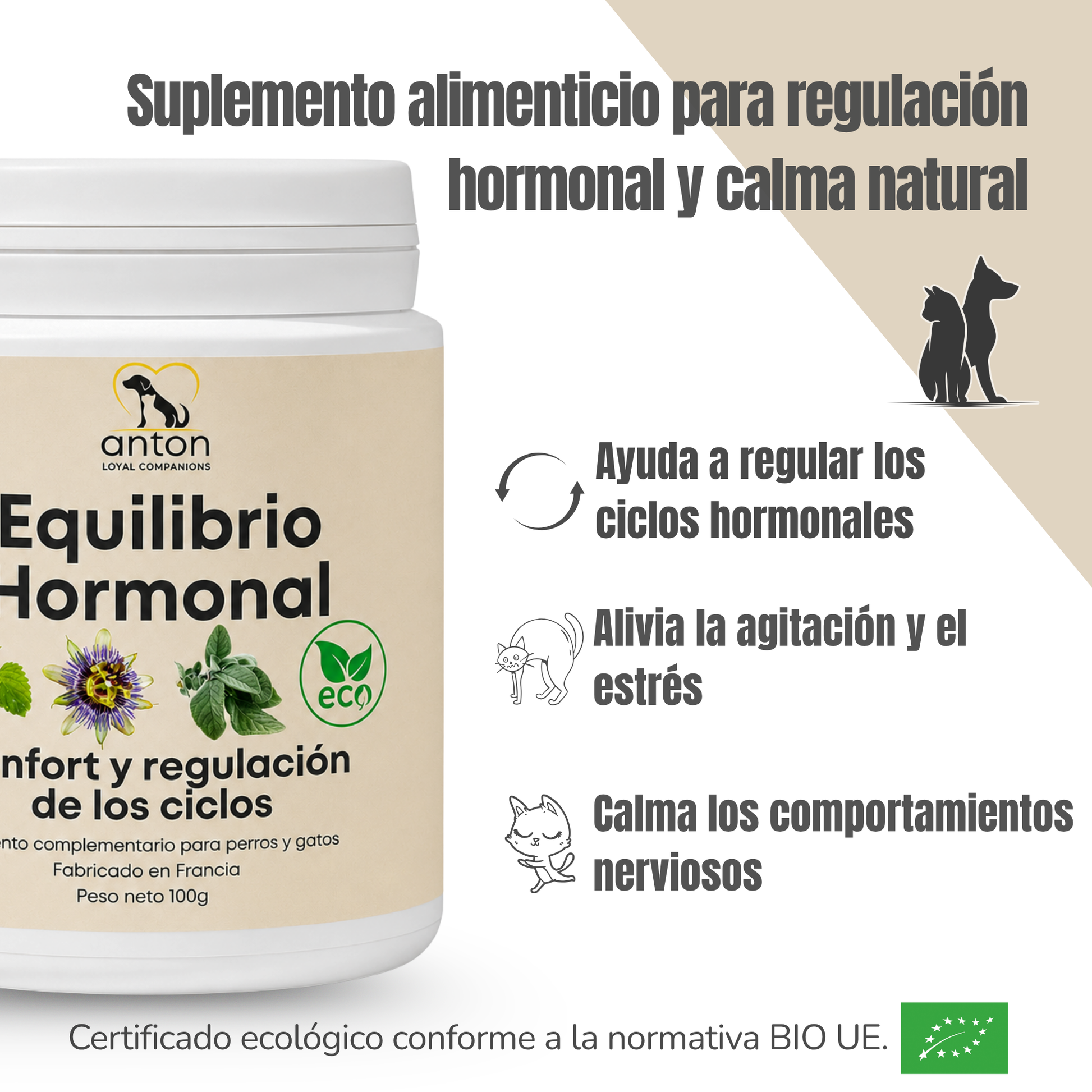 Equilibrio hormonal ECO para perras y gatas – Calma durante el celo – 100 g_1