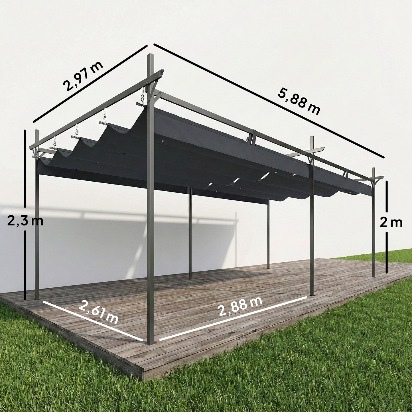 Outsunny Pérgola De Jardín 6x3 M Con Techo Retráctil Upf30+ Gris Oscuro_2