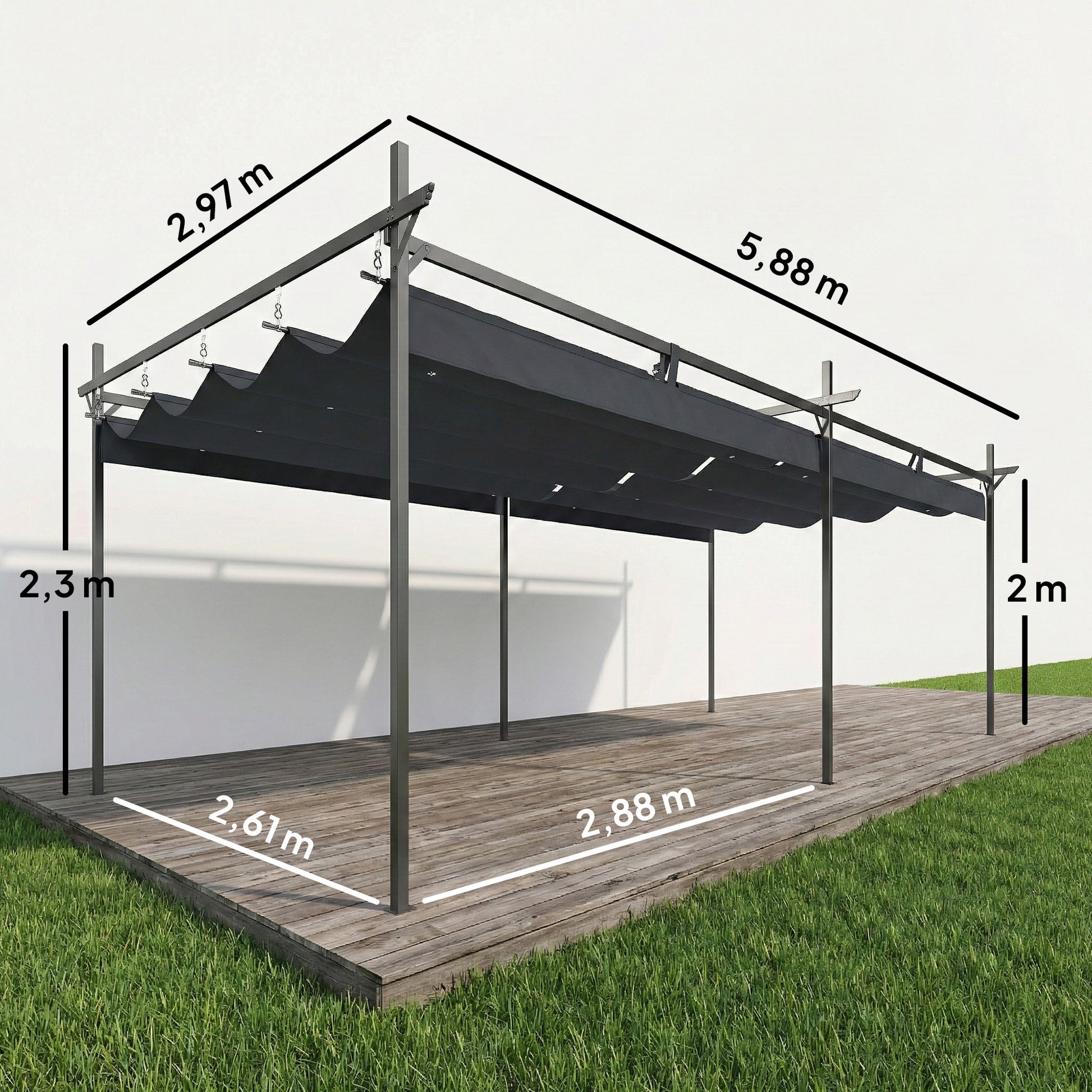 Outsunny Pérgola De Jardín 6x3 M Con Techo Retráctil Upf30+ Gris Oscuro_2