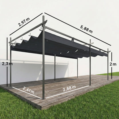 Outsunny Pérgola De Jardín 6x3 M Con Techo Retráctil Upf30+ Gris Oscuro_2