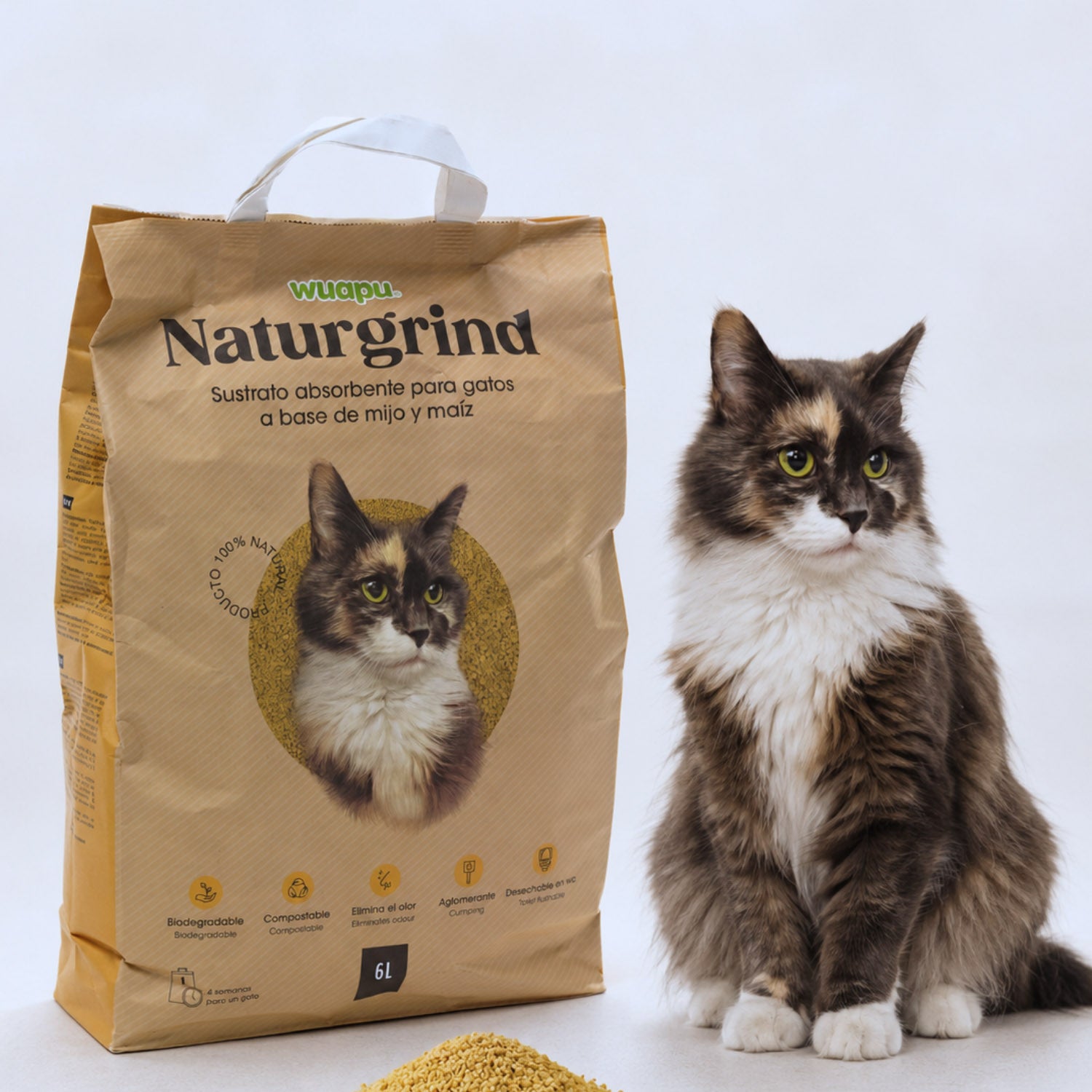 Sustrato Absorbente Wuapu Naturgrind Biodegradable Y Compostable Para Gato 1 U 17'5l_4