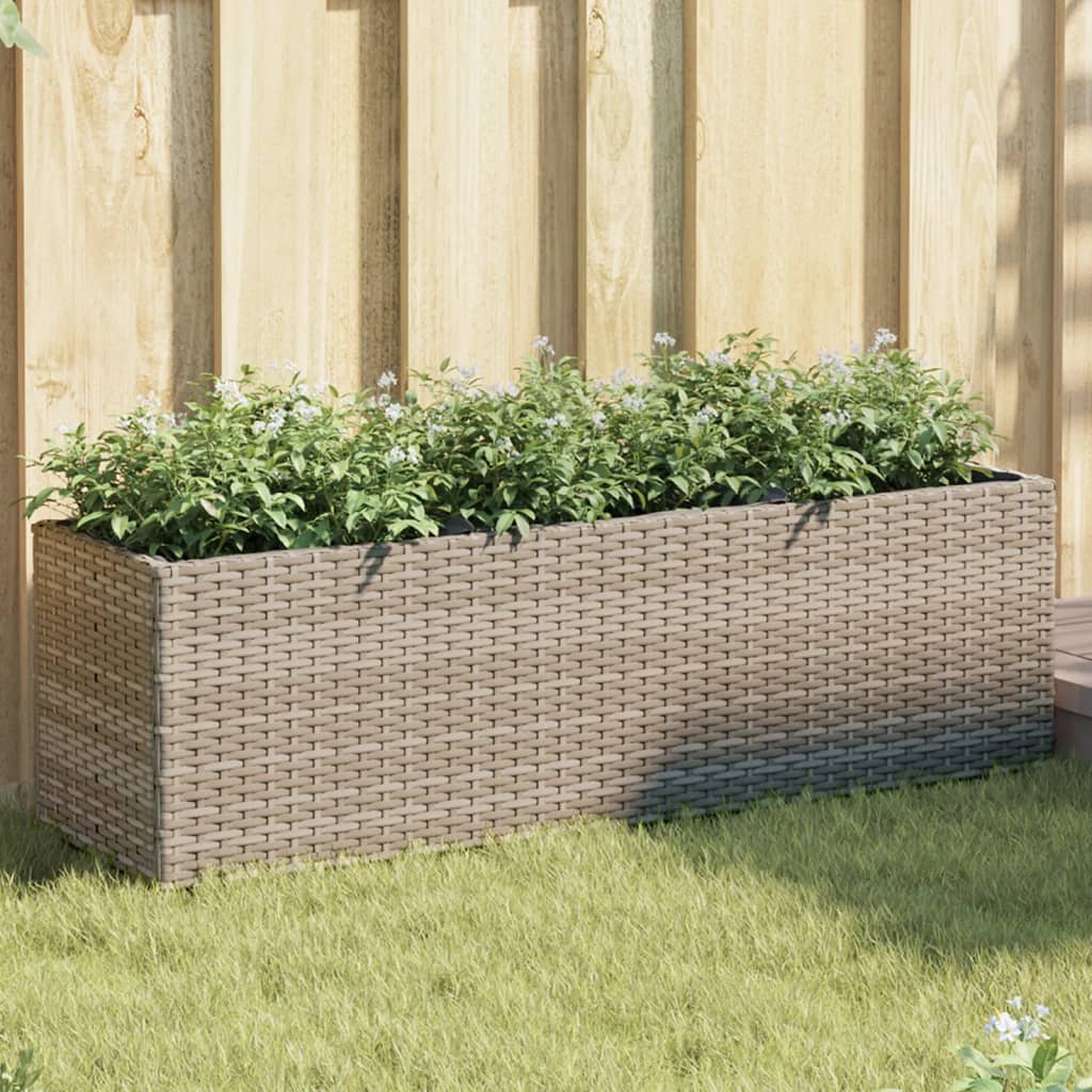 Jardineras Con 3 Maceteros 2 Uds Ratán Pe Gris 105x30x32 Cm_1