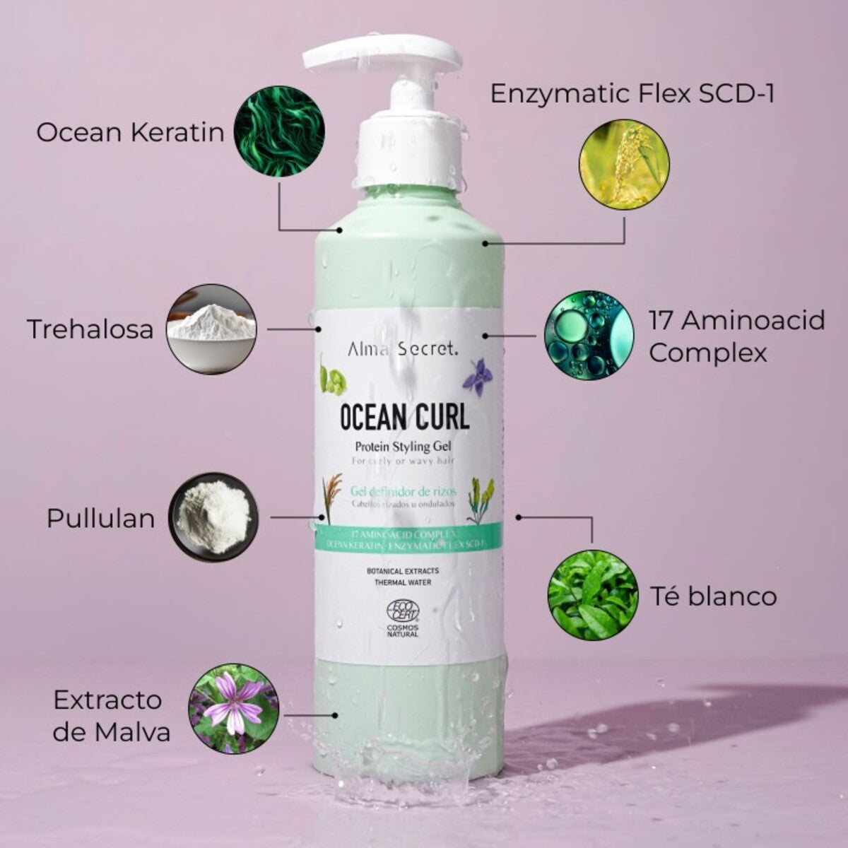 Gel Definidor de rizos Ocean Curl, Alma Secret, 250 ml