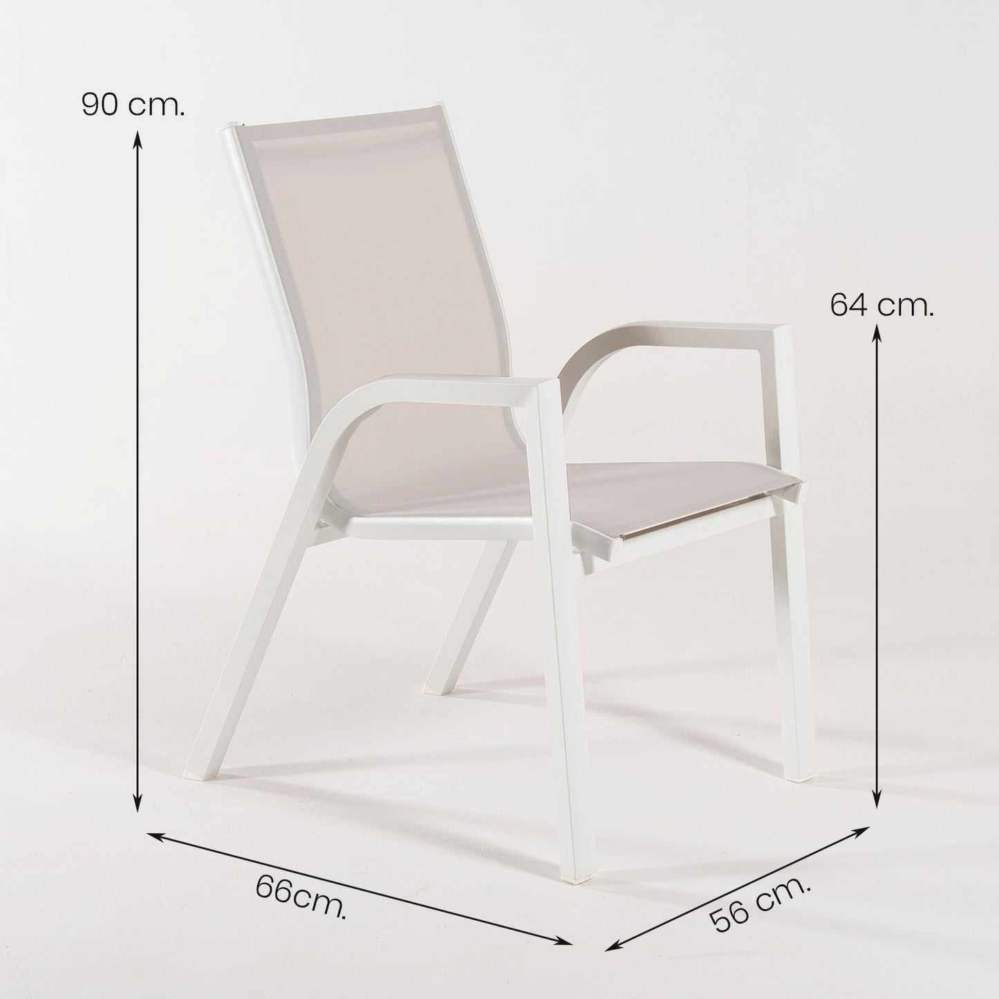Pack 2 Sillones Apilables Para Exterior, Dimensiones Compactas, Aluminio Y Textilene, Color Blanco, Silla:90x66x56_4