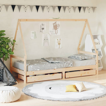 Estructura De Cama Infantil Con Cajones Madera Pino 90x190 Cm / Vetonek_0