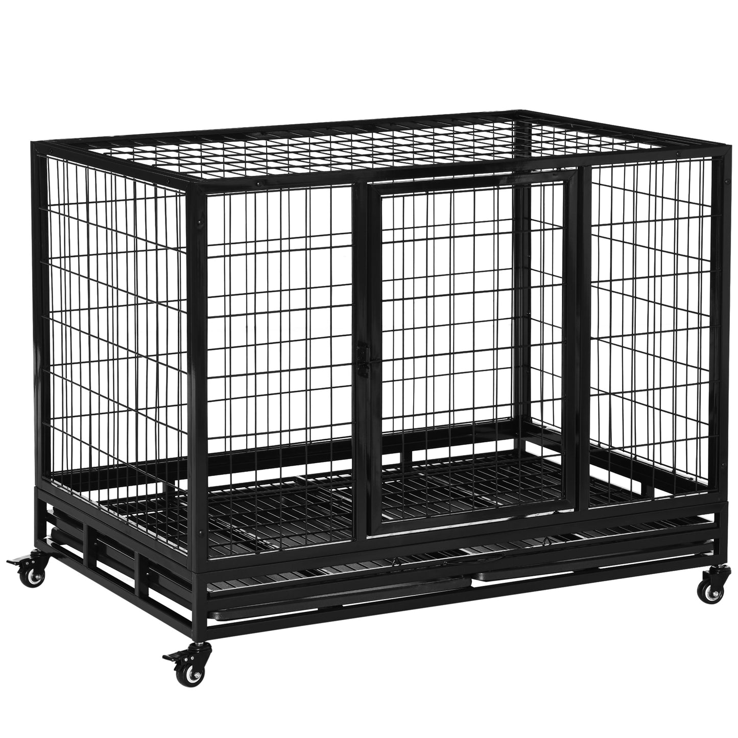 Pawhut Jaula De Metal Para Perros Con Ruedas Y Frenos Bandeja Extraíble 109x76x87cm_0
