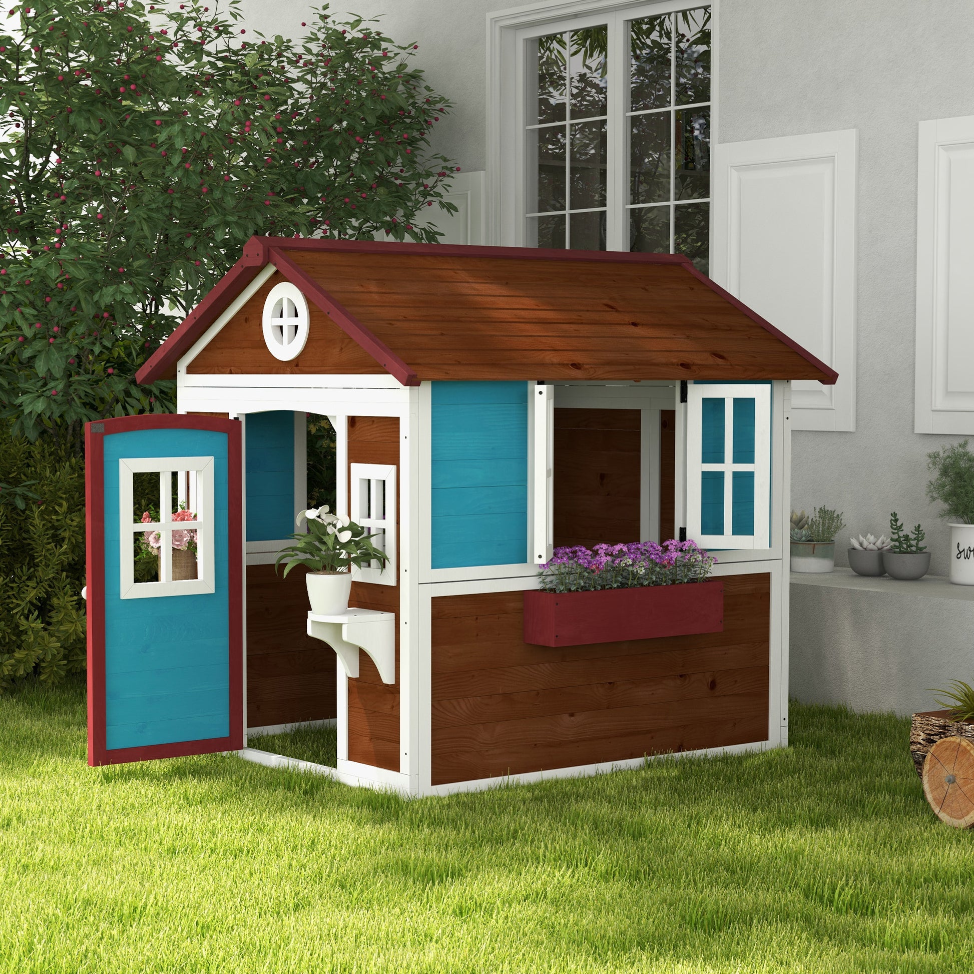 Outsunny Casa De Jardín Infantil Con Jardineras 114x126,4x135 Cm Marrón Oscuro_1