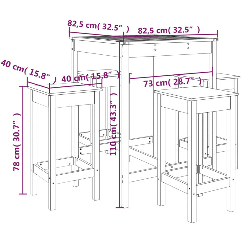 Vidaxl Mesa Y Taburetes Altos De Jardín 5 Pzas Madera Pino Marrón Miel_2