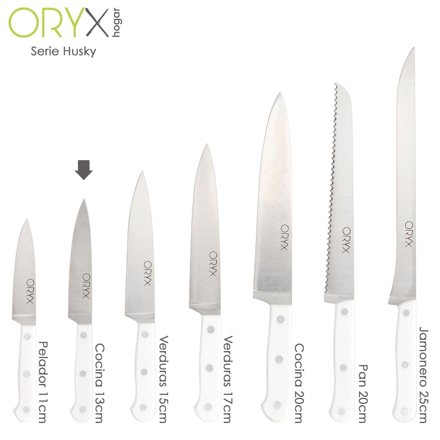 Cuchillo Husky Cocina 13 Cm. Hoja Acero Inoxidable, Cuchillo Carne, Cuchillo Pescado, Cuchillo Chef, Mango Ergonomico Blanco_3