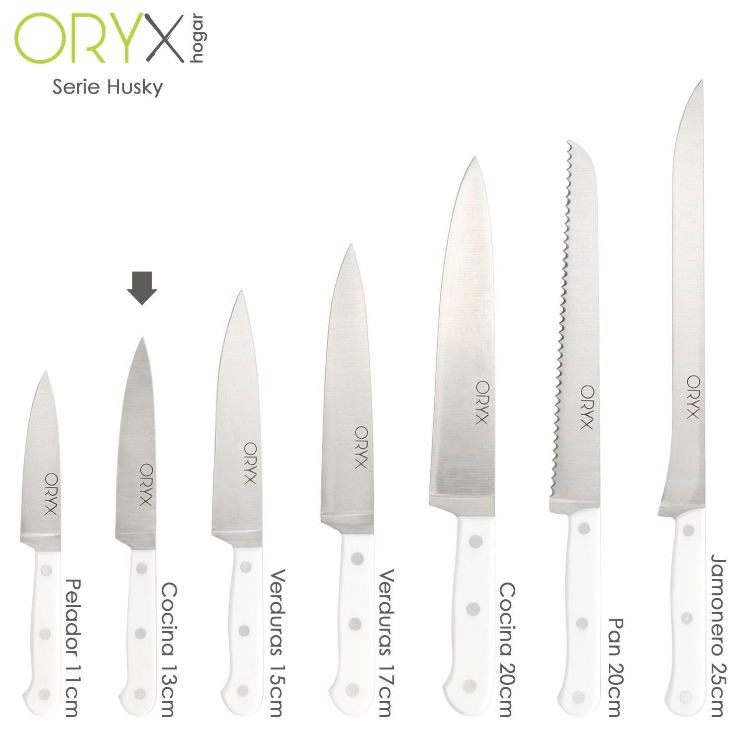 Cuchillo Husky Cocina 13 Cm. Hoja Acero Inoxidable, Cuchillo Carne, Cuchillo Pescado, Cuchillo Chef, Mango Ergonomico Blanco_3