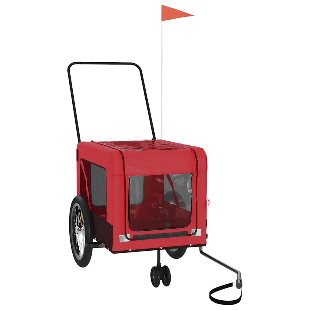 Remolque De Bicicleta Mascotas Hierro Tela Oxford Rojo Negro_0
