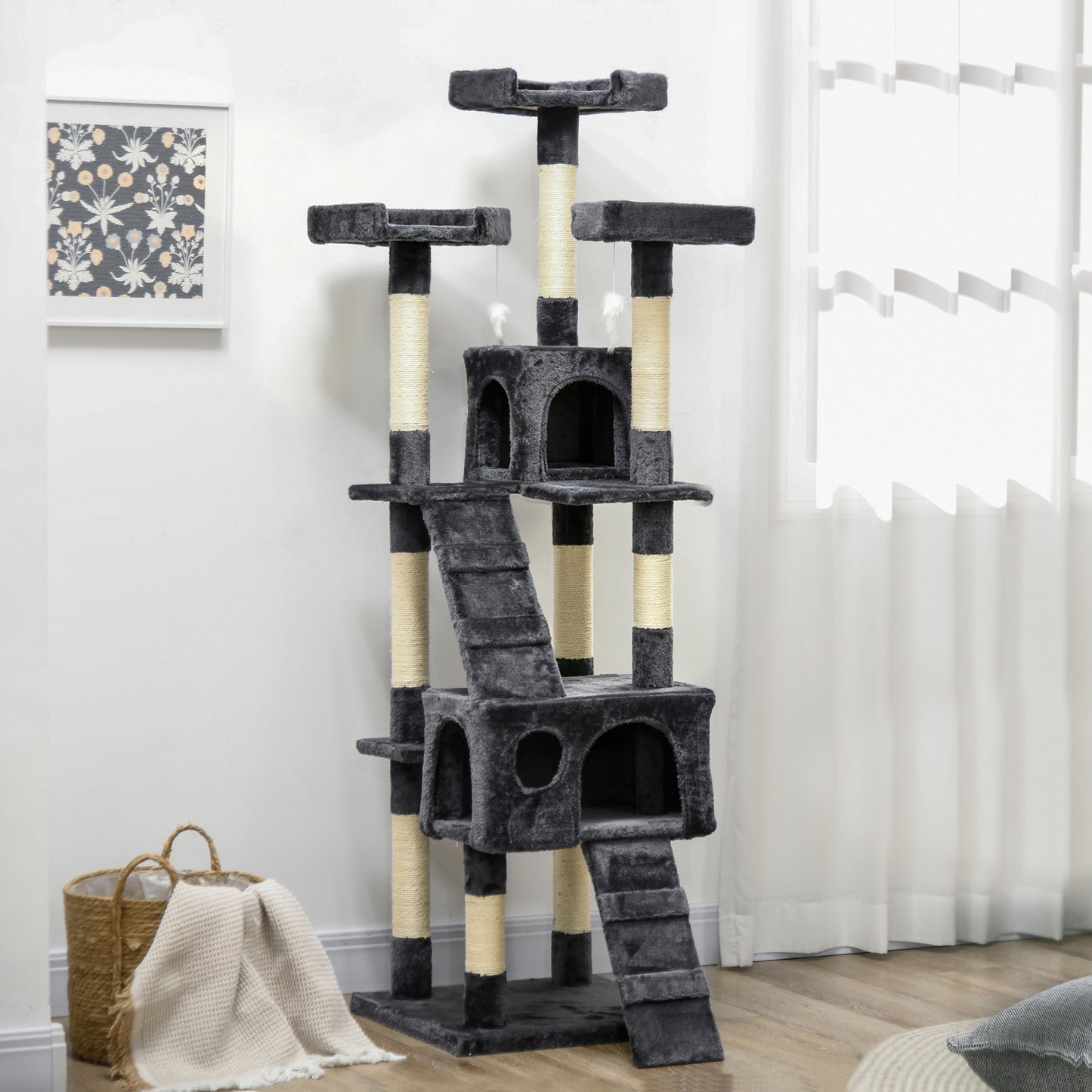 Pawhut Árbol Rascador Para Gatos Grande Altura 173 Cm Gris Oscuro_1