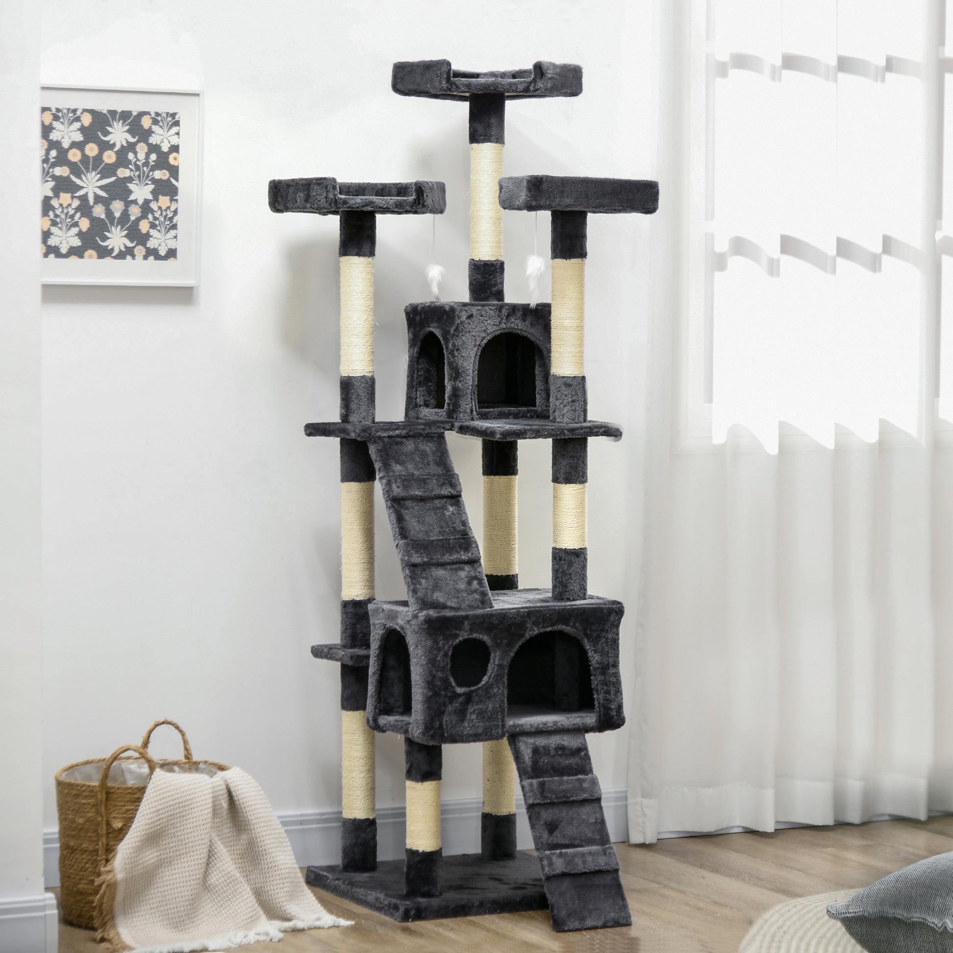 Pawhut Árbol Rascador Para Gatos Grande Altura 173 Cm Gris Oscuro_1