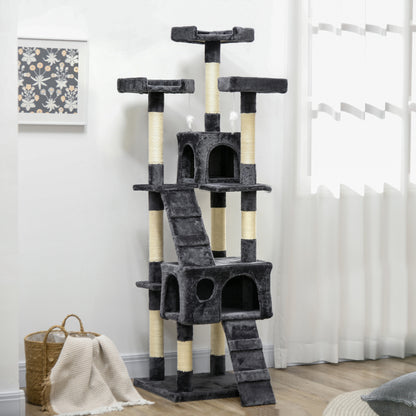 Pawhut Árbol Rascador Para Gatos Grande Altura 173 Cm Gris Oscuro_1