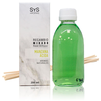 Recambio Mikado Manzana Ácida Mármol SYS Aromas 200 ml | Con Palos | Aroma Afrutado y Ácido | Refrescante_0